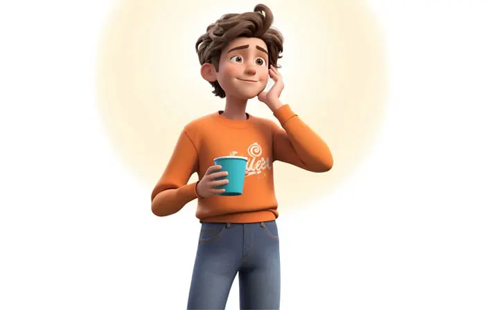 Boy with Coffee 3D Character Graphic Design Illustration